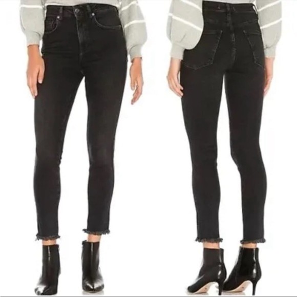 Free People Denim - Free People NWT Raw High Rise Jeggings Skinny Jeans Washed Black Size 27 New